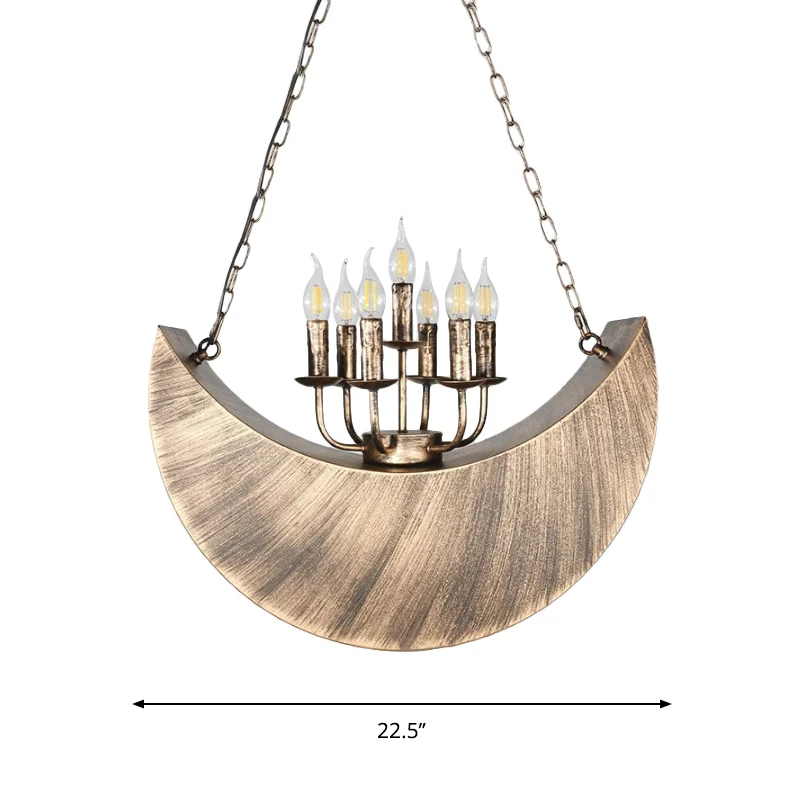 Lampe suspendue en forme de bougie de salon avec croissant, lustre vintage en métal à 7 lumières en laiton hérité Clearhalo