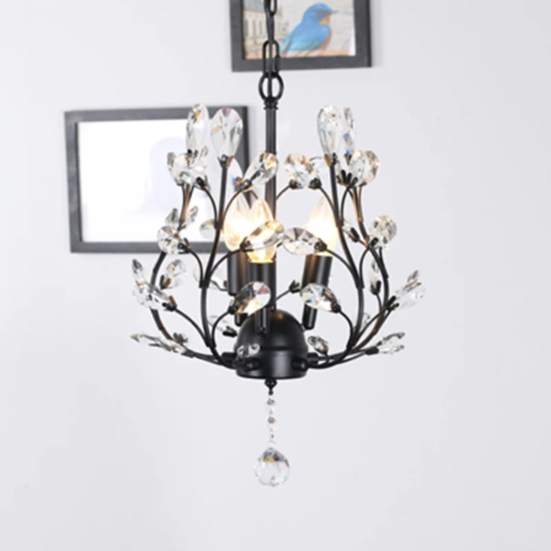 Lampe suspendue en forme de branche à 3 ampoules, lustre de plafond en cristal biseauté Rural pour Foyer Clearhalo