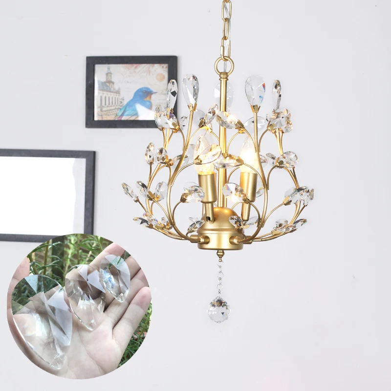 Lampe suspendue en forme de branche à 3 ampoules, lustre de plafond en cristal biseauté Rural pour Foyer Clearhalo
