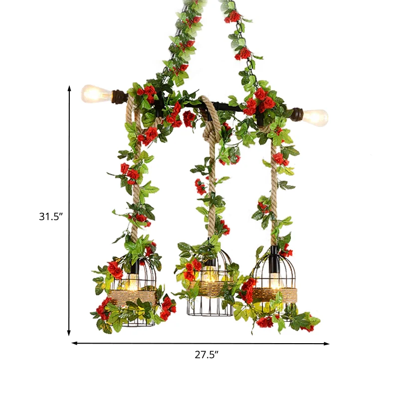 Lampe suspendue en forme de cage à oiseaux en métal, luminaire décoratif d'intérieur, avec 5 têtes de ferme, en corde de R...