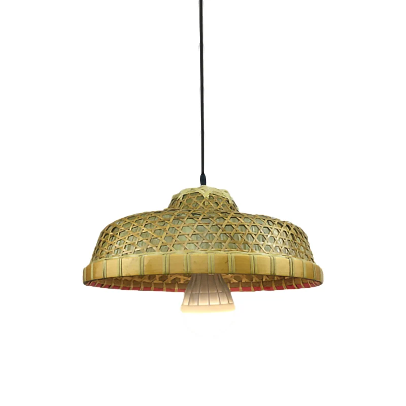 Lampe suspendue en forme de chapeau à lumière unique, lampe rustique en bambou pour Restaurant Clearhalo