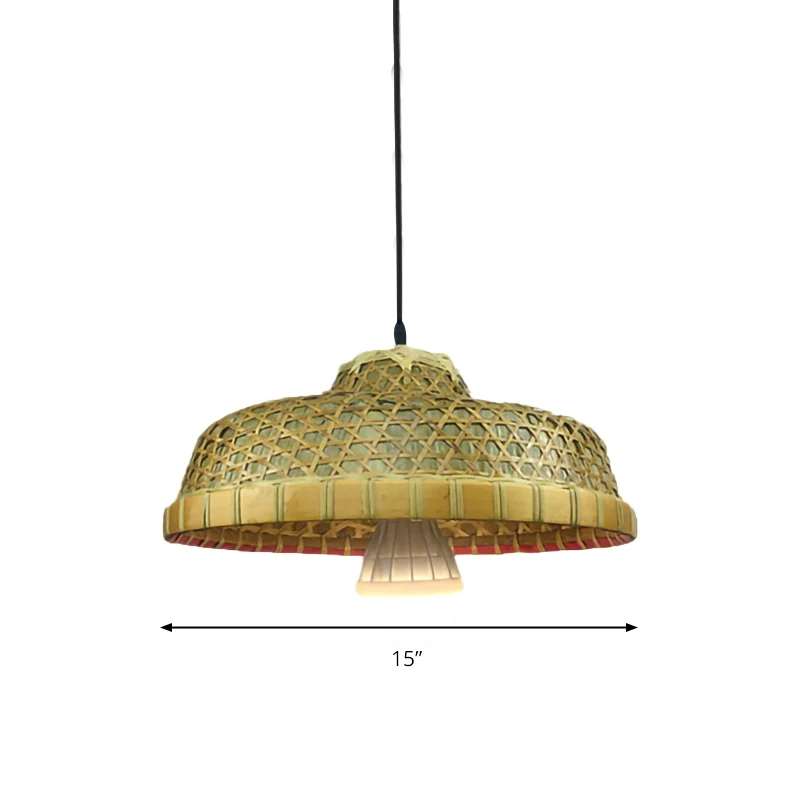 Lampe suspendue en forme de chapeau à lumière unique, lampe rustique en bambou pour Restaurant Clearhalo