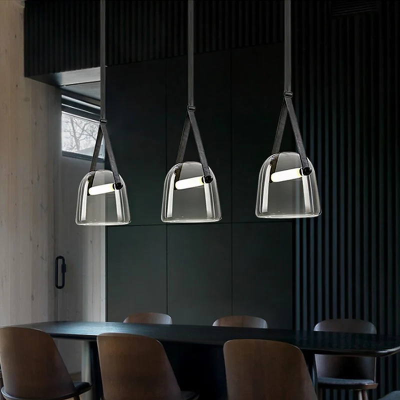 Lampe suspendue en forme de cloche en verre, crème/gris fumée, postmoderne, 1 ampoule, noir/beige, avec sangle à boucle Cl...