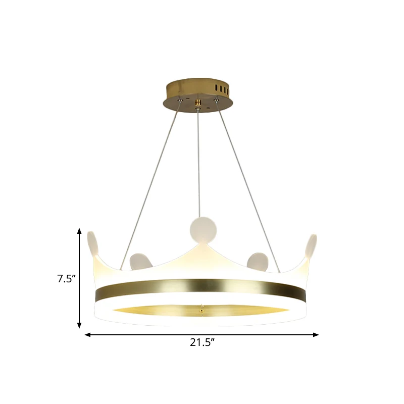 Lampe suspendue en forme de couronne pour enfants, lustre métallique LED pour chambre de filles en or, lumière chaude/blan...