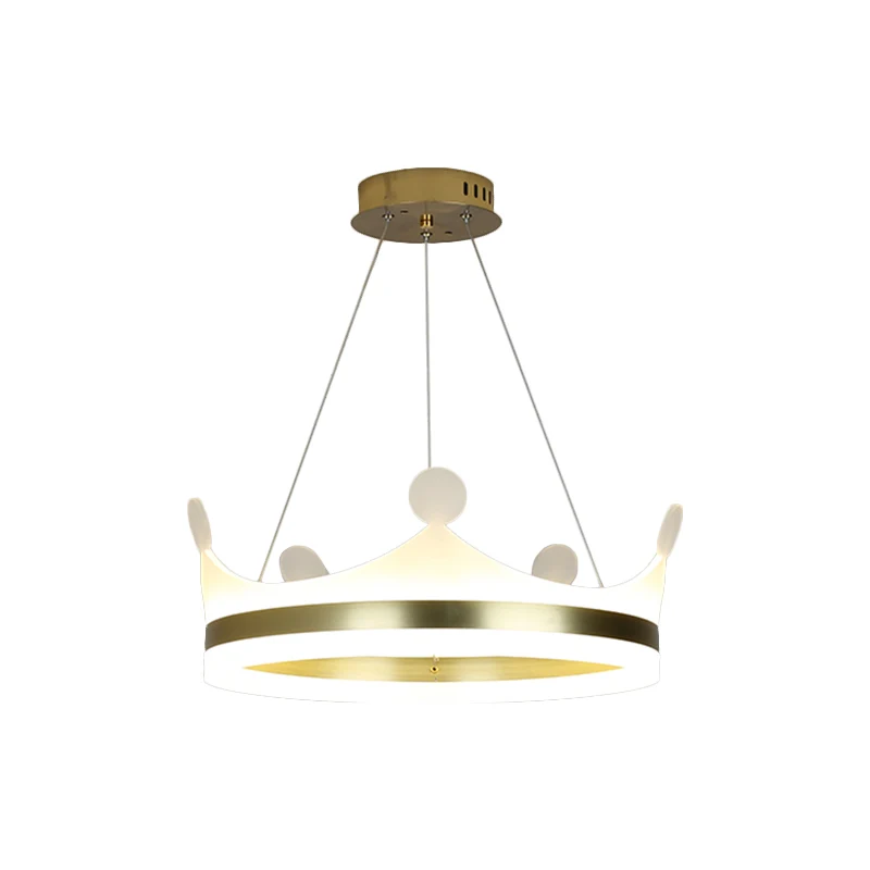 Lampe suspendue en forme de couronne pour enfants, lustre métallique LED pour chambre de filles en or, lumière chaude/blan...