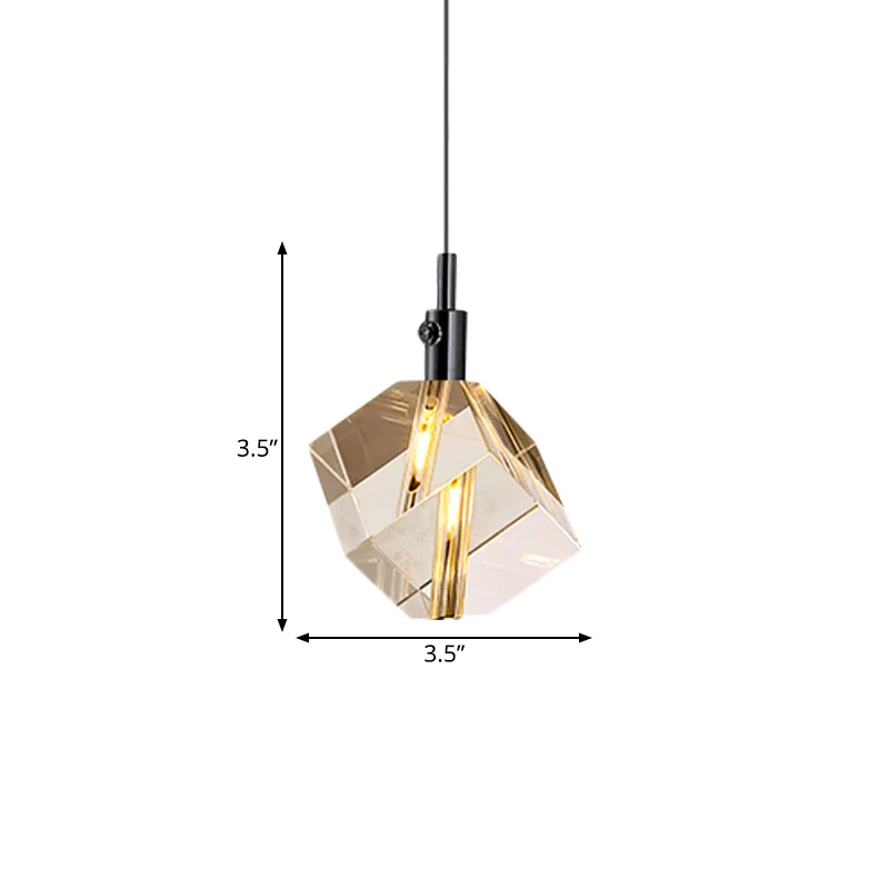 Lampe suspendue en forme de cube en verre de cristal transparent, plafonnier suspendu simple à 1 lumière LED en noir Clear...