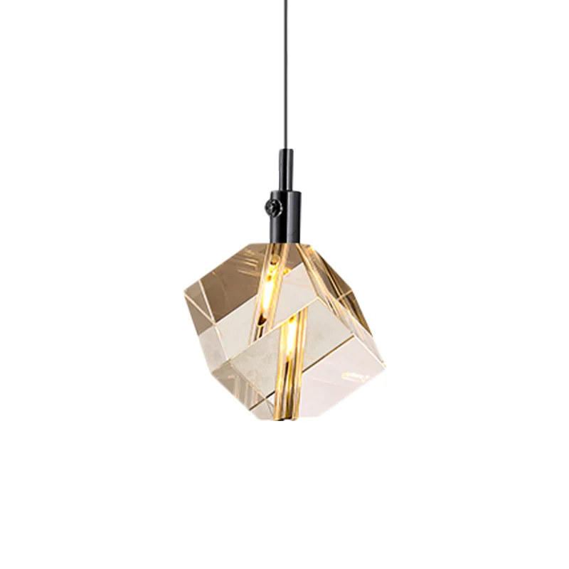 Lampe suspendue en forme de cube en verre de cristal transparent, plafonnier suspendu simple à 1 lumière LED en noir Clear...