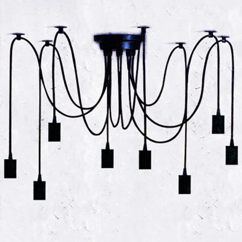 Lampe suspendue en forme d'araignée noire, ampoule Edison multi-lumières, Style industriel, pour salon, Restaurant Clearhalo