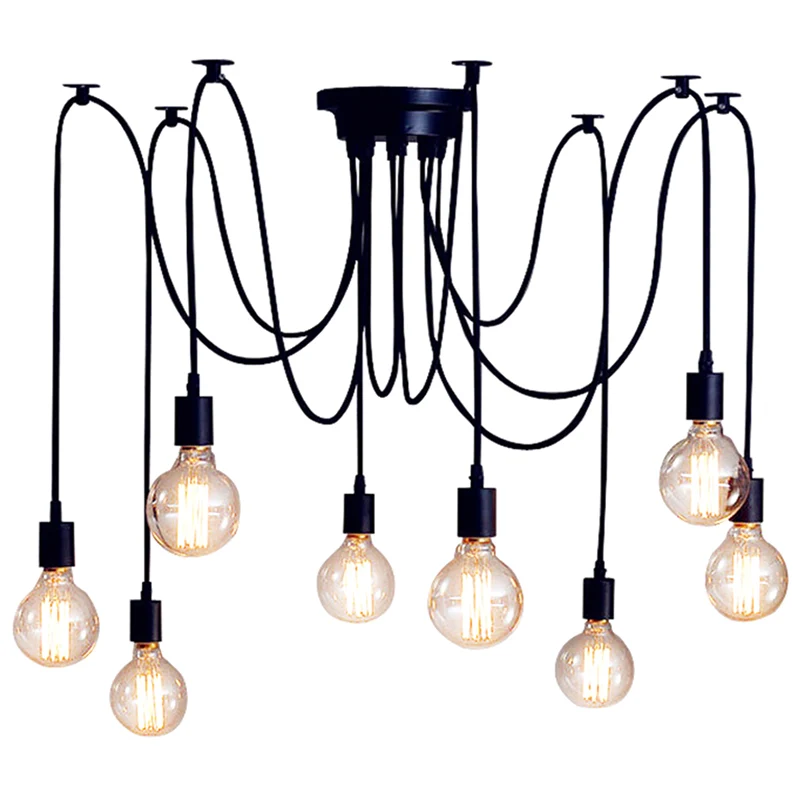 Lampe suspendue en forme d'araignée noire, ampoule Edison multi-lumières, Style industriel, pour salon, Restaurant Clearhalo