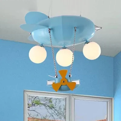 Lampe suspendue en forme d'avion pour enfants, lustre en métal à 3 têtes avec bateau en bleu pour chambre de garçons Clear...