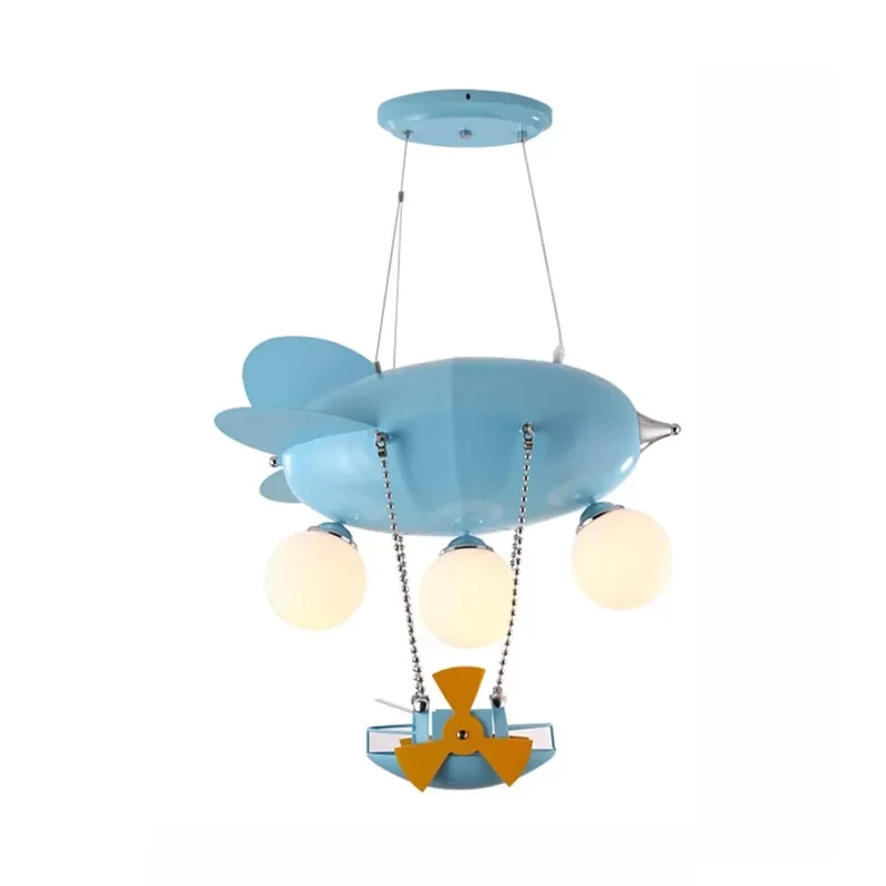 Lampe suspendue en forme d'avion pour enfants, lustre en métal à 3 têtes avec bateau en bleu pour chambre de garçons Clear...
