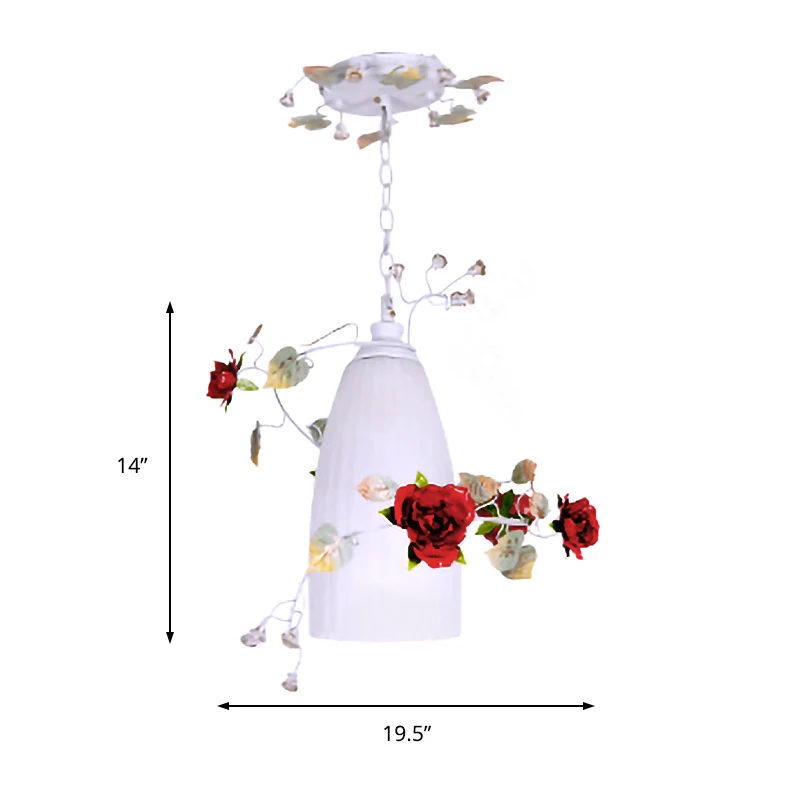 Lampe suspendue en forme de dôme allongé en verre blanc, romantique, pastorale, à 1 lumière, pour salle à manger, avec fle...