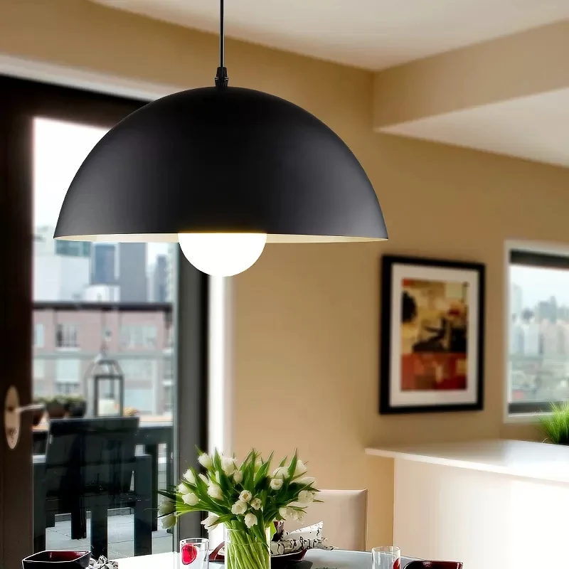Lampe suspendue en forme de dôme, noir/blanc/rouge, style nordique en aluminium, 1 lumière, pour salle à manger, 12/14/16...