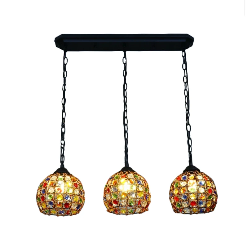 Lampe suspendue en forme de dôme pour Restaurant, style bohème, en métal, 3 lumières, noire, avec auvent rond/linéaire Cle...