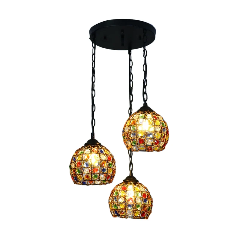 Lampe suspendue en forme de dôme pour Restaurant, style bohème, en métal, 3 lumières, noire, avec auvent rond/linéaire Cle...