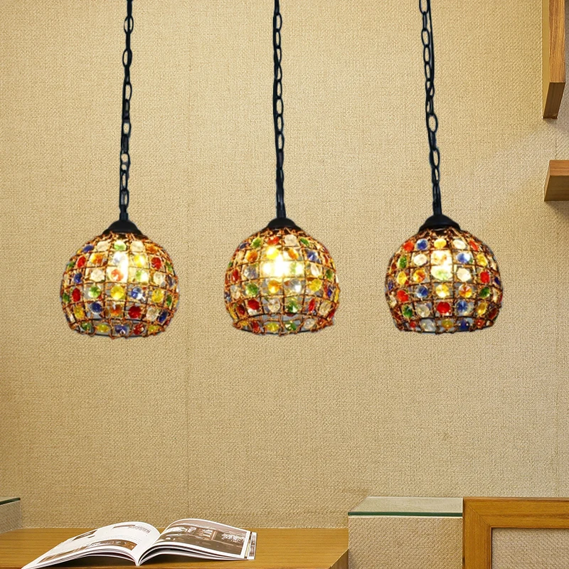 Lampe suspendue en forme de dôme pour Restaurant, style bohème, en métal, 3 lumières, noire, avec auvent rond/linéaire Cle...