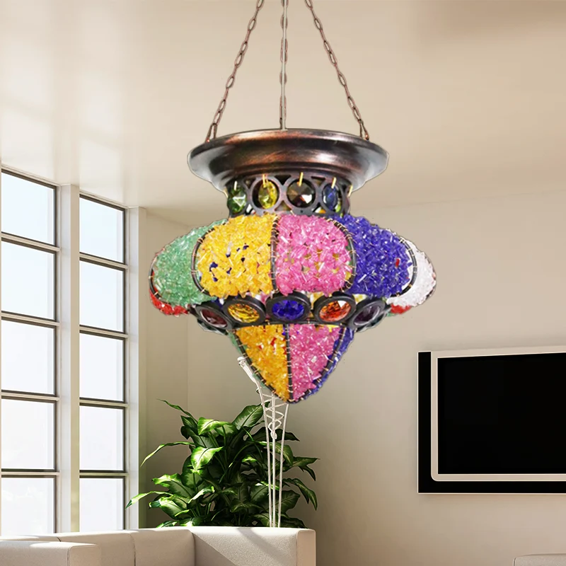 Lampe suspendue en forme d'urne/cylindre bohème, luminaire de plafond en métal à 1 tête, en blanc/rose/violet, pour Restau...