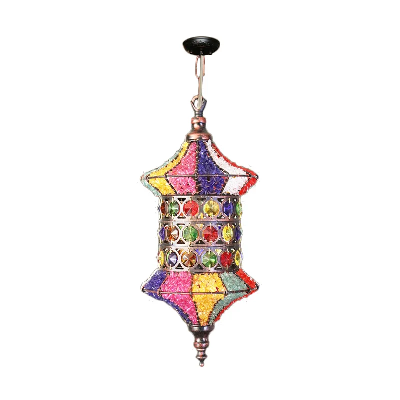 Lampe suspendue en forme d'urne/cylindre bohème, luminaire de plafond en métal à 1 tête, en blanc/rose/violet, pour Restau...