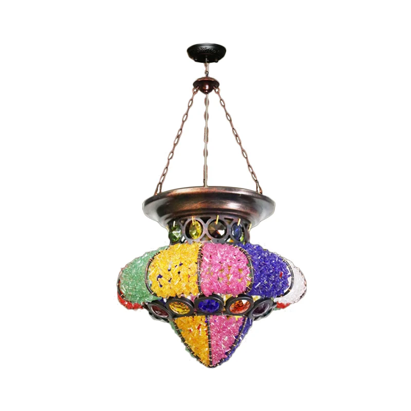 Lampe suspendue en forme d'urne/cylindre bohème, luminaire de plafond en métal à 1 tête, en blanc/rose/violet, pour Restau...