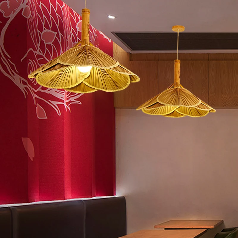 Lampe suspendue en forme d'éventail Asia Bamboo 1 lumière suspension de salle à manger en bois Clearhalo