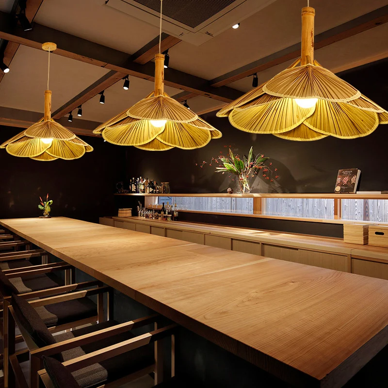 Lampe suspendue en forme d'éventail Asia Bamboo 1 lumière suspension de salle à manger en bois Clearhalo