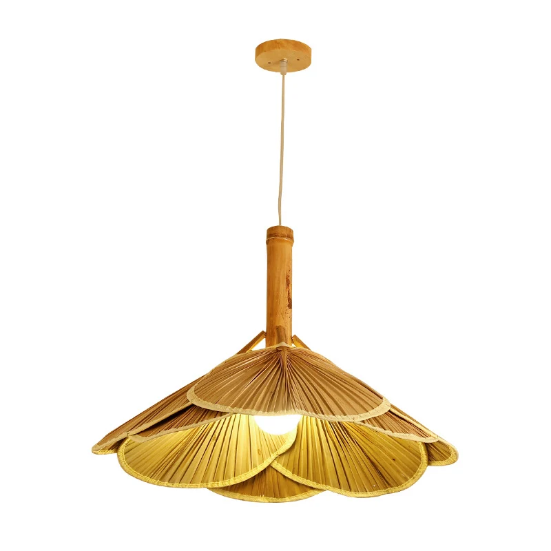 Lampe suspendue en forme d'éventail Asia Bamboo 1 lumière suspension de salle à manger en bois Clearhalo
