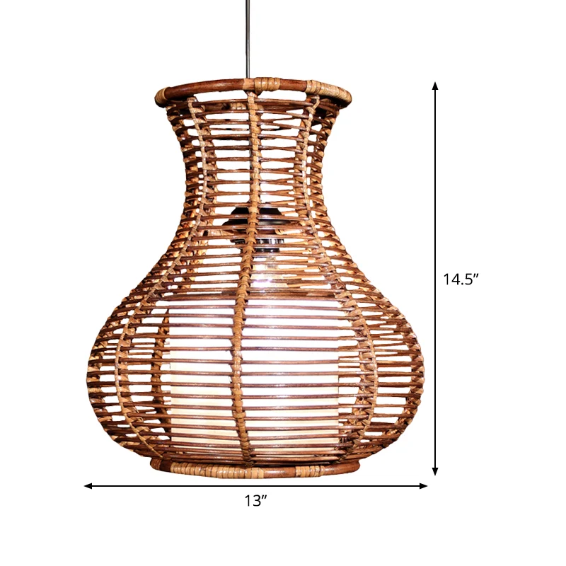 Lampe suspendue en forme de gourde en bambou chinois, luminaire suspendu marron à 1 tête pour le salon Clearhalo