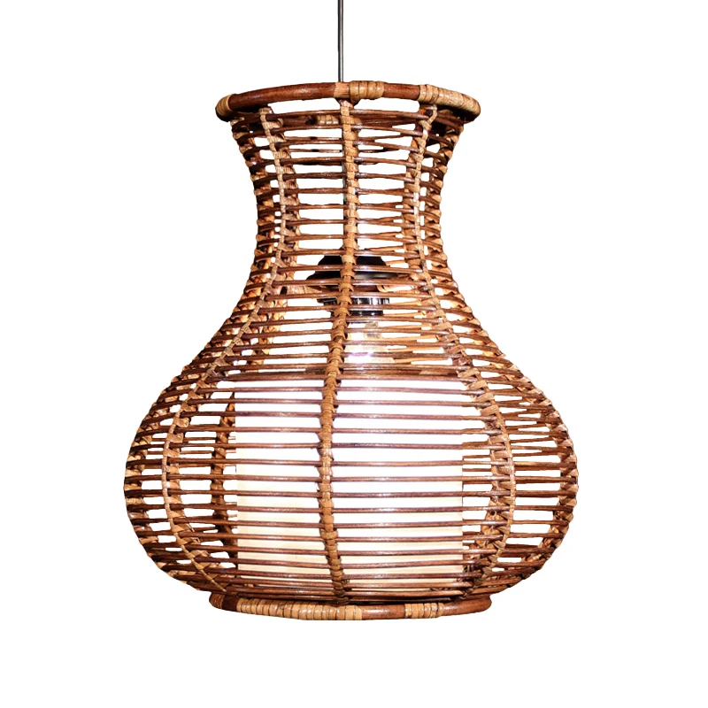 Lampe suspendue en forme de gourde en bambou chinois, luminaire suspendu marron à 1 tête pour le salon Clearhalo