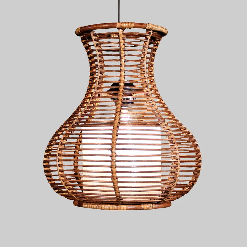 Lampe suspendue en forme de gourde en bambou chinois, luminaire suspendu marron à 1 tête pour le salon Clearhalo