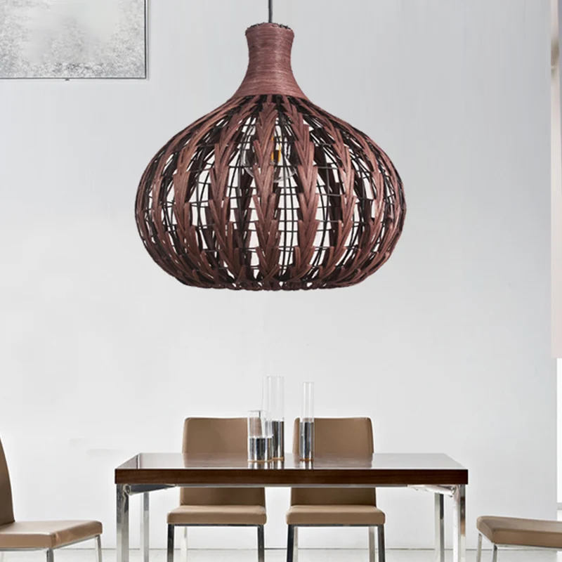 Lampe suspendue en forme de gouttelettes en rotin japonais, 1 ampoule, café Clearhalo