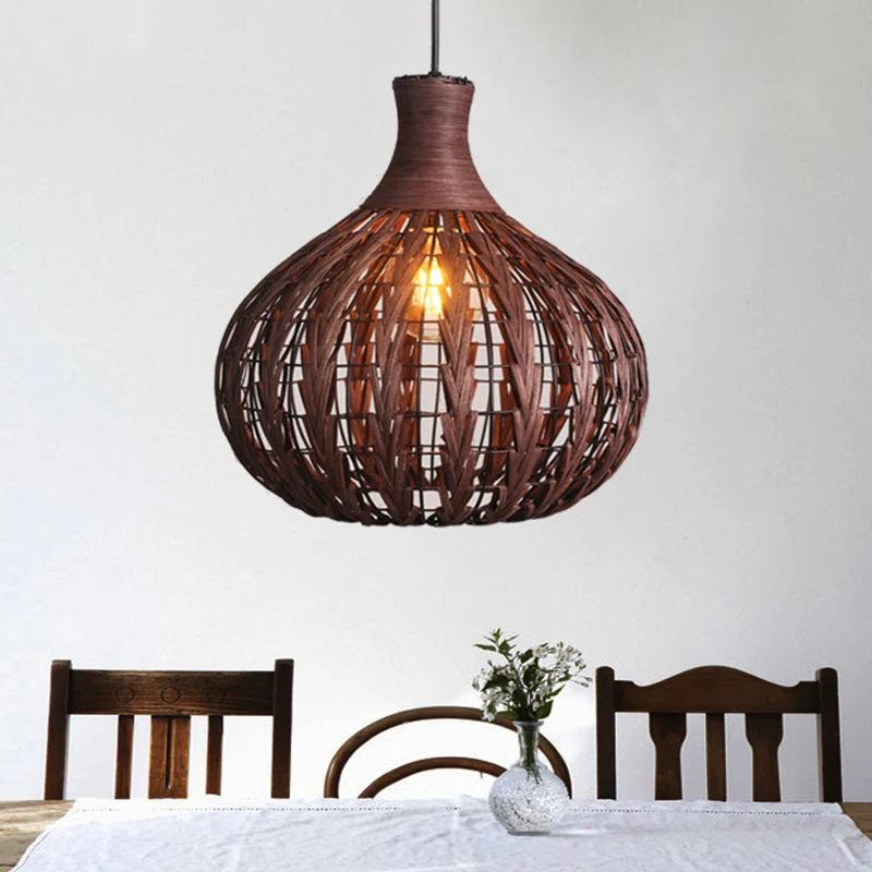 Lampe suspendue en forme de gouttelettes en rotin japonais, 1 ampoule, café Clearhalo