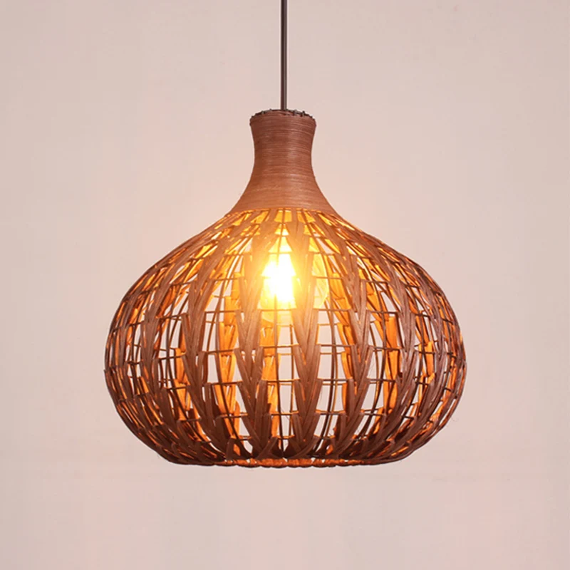 Lampe suspendue en forme de gouttelettes en rotin japonais, 1 ampoule, café Clearhalo