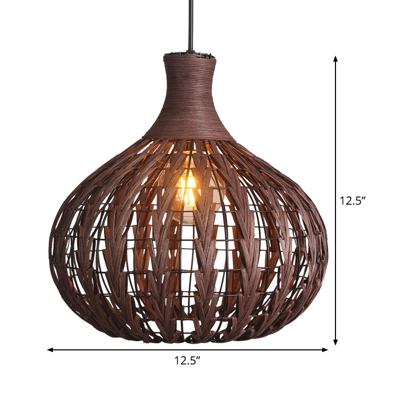 Lampe suspendue en forme de gouttelettes en rotin japonais, 1 ampoule, café Clearhalo