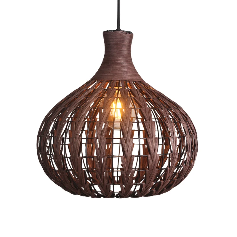 Lampe suspendue en forme de gouttelettes en rotin japonais, 1 ampoule, café Clearhalo
