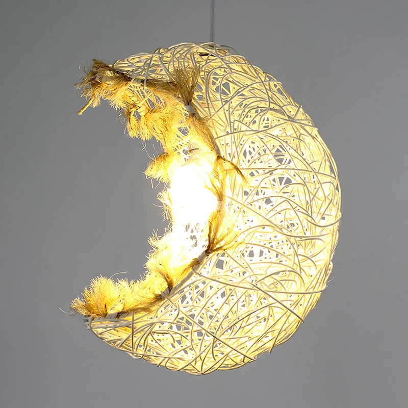 Lampe suspendue en forme de lune, en rotin moderne, 1 tête, luminaire suspendu pour Restaurant Clearhalo