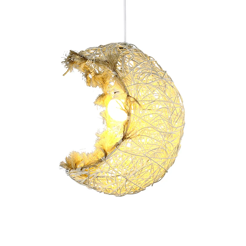 Lampe suspendue en forme de lune, en rotin moderne, 1 tête, luminaire suspendu pour Restaurant Clearhalo