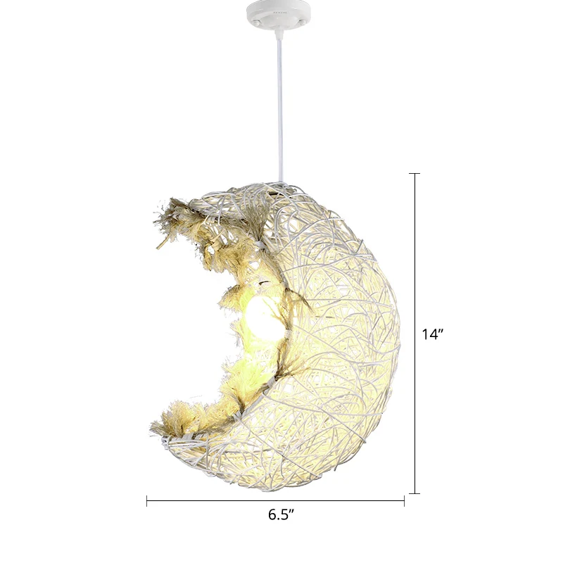 Lampe suspendue en forme de lune, en rotin moderne, 1 tête, luminaire suspendu pour Restaurant Clearhalo