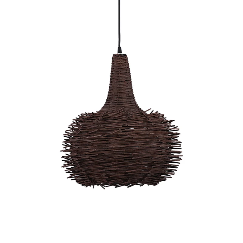 Lampe suspendue en forme de nid d'oiseau marron, 1 lumière rustique, en bambou, pour salon, salon de thé Clearhalo