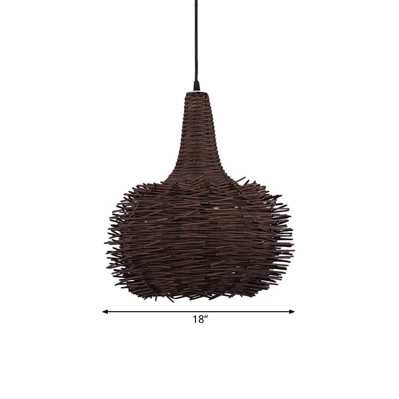 Lampe suspendue en forme de nid d'oiseau marron, 1 lumière rustique, en bambou, pour salon, salon de thé Clearhalo