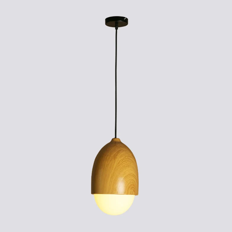 Lampe suspendue en forme de noix Beige, Style Simple, 1 tête, plafonnier en bois, pour Restaurant Clearhalo