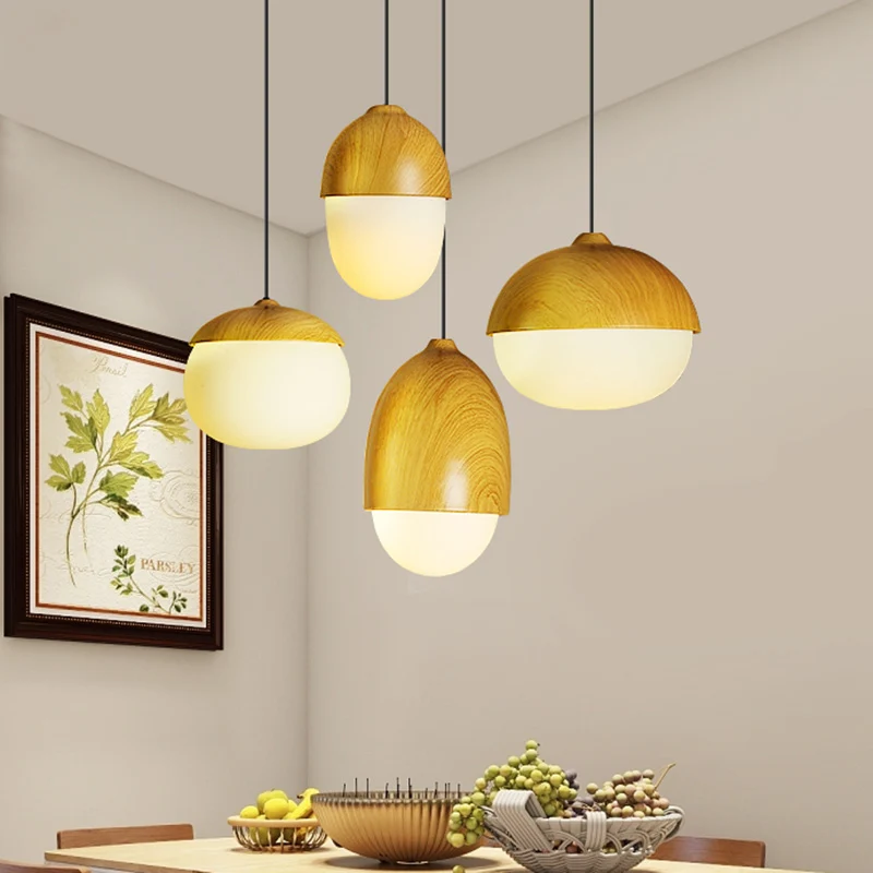 Lampe suspendue en forme de noix Beige, Style Simple, 1 tête, plafonnier en bois, pour Restaurant Clearhalo