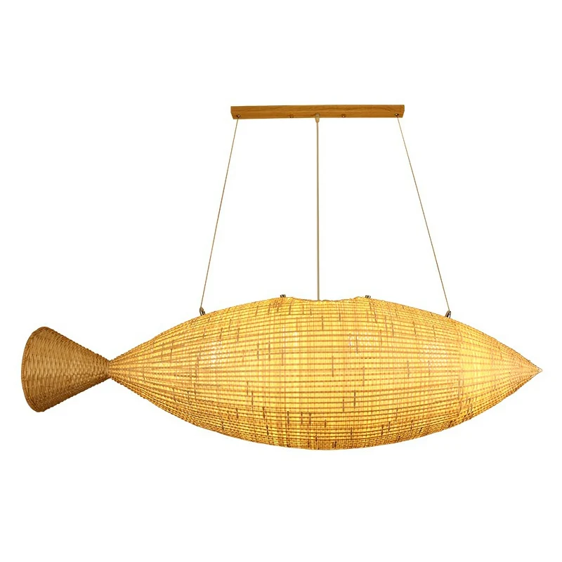 Lampe suspendue en forme de poisson d'Asie, luminaire suspendu en bambou pour salle à manger, beige Clearhalo