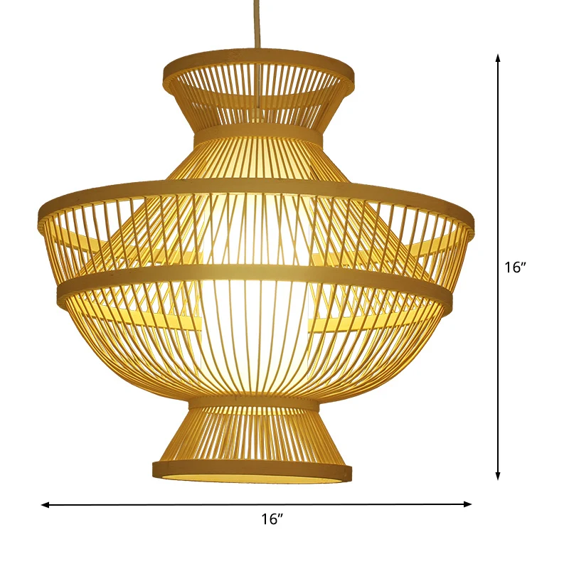 Lampe suspendue en forme de Pot chaud Beige, plafonnier en bambou à ampoule unique de Style asiatique pour Restaurant Clea...