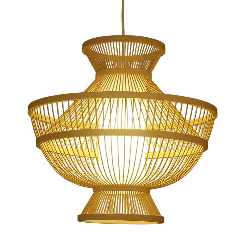 Lampe suspendue en forme de Pot chaud Beige, plafonnier en bambou à ampoule unique de Style asiatique pour Restaurant Clea...