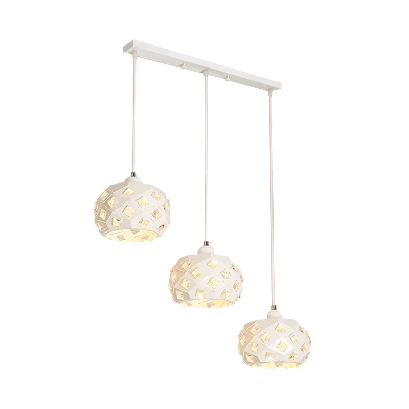 Lampe suspendue en forme de tambour en fer, 3 lumières modernistes, finition blanche, cristal, plusieurs lampes suspendues...