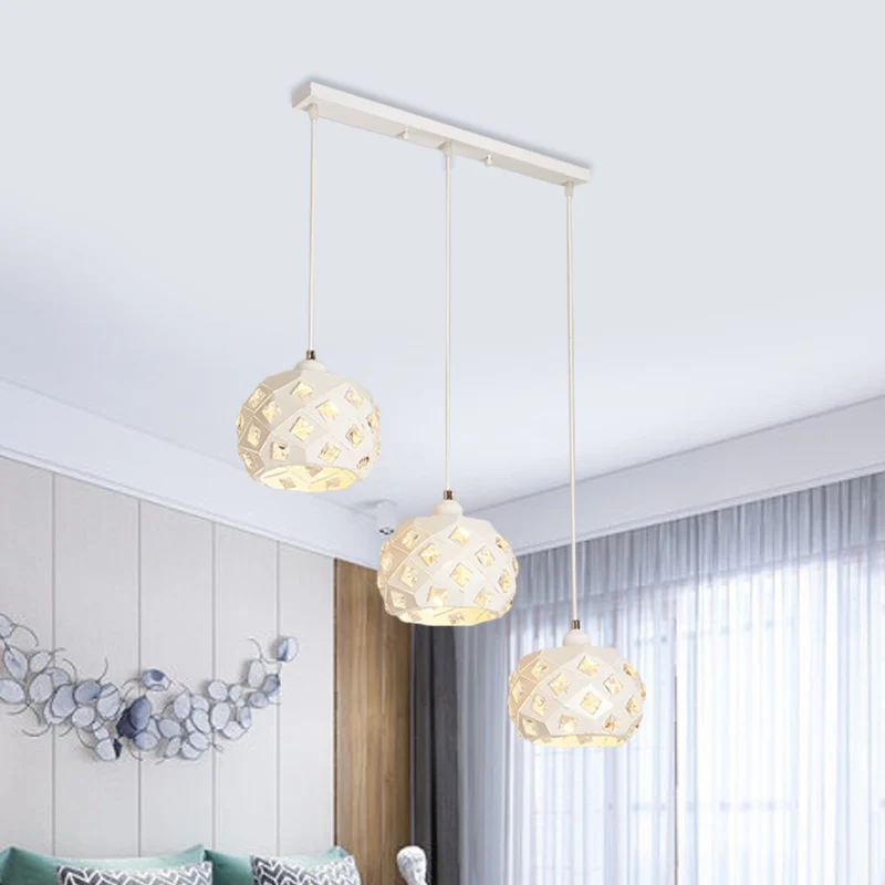 Lampe suspendue en forme de tambour en fer, 3 lumières modernistes, finition blanche, cristal, plusieurs lampes suspendues...