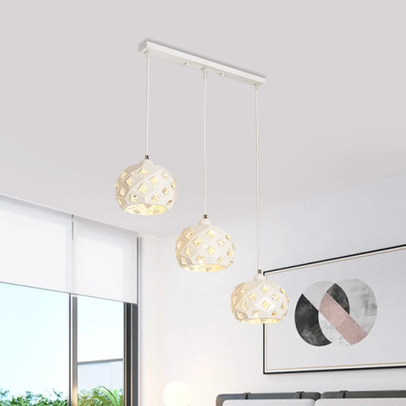 Lampe suspendue en forme de tambour en fer, 3 lumières modernistes, finition blanche, cristal, plusieurs lampes suspendues...