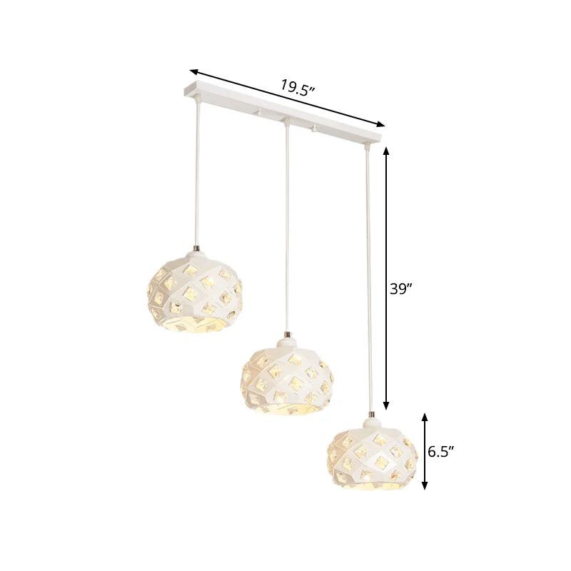 Lampe suspendue en forme de tambour en fer, 3 lumières modernistes, finition blanche, cristal, plusieurs lampes suspendues...