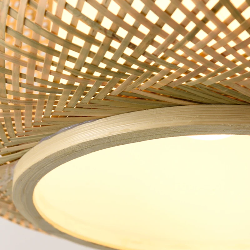 Lampe suspendue en forme de tambour tissé en bambou et rotin, style asiatique, lampe à suspension à 1 lumière, beige Clear...