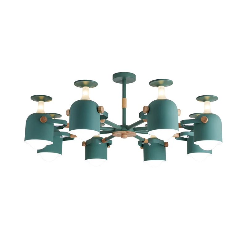 Lampe suspendue en forme de tasse pour chambre à coucher, lustre en métal moderne à 8 lumières, macaron Clearhalo